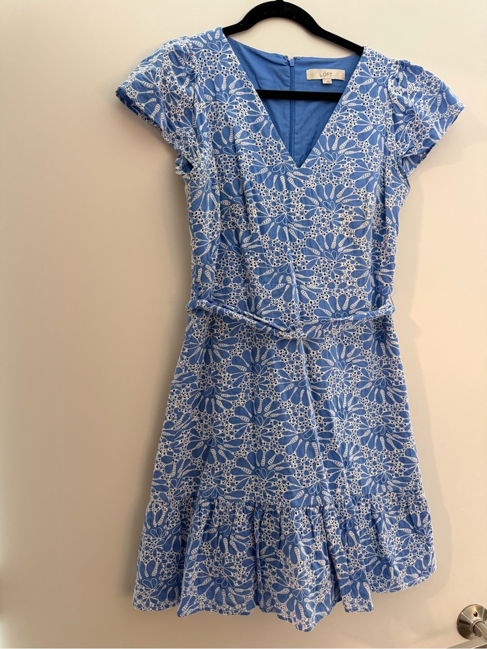 LOFT Light Blue & White Floral Lace-Style Mini Dress
